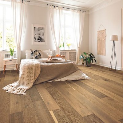 hardwood flooring in a bright Montana bedroom